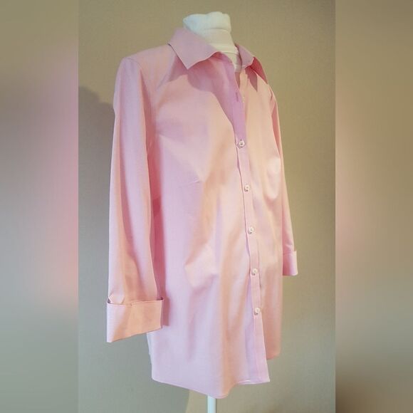 DENVER HAYES *NWOT* Classic Fit PINK Button Up Blouse 3/4 Sleeve & Cuff * Small - Picture 8 of 11